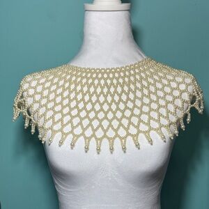 Vintage Elegant Pearl Beaded Capelet / Bib Necklace